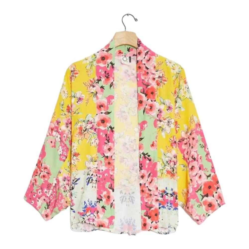 Akemi + Kin womens one size floral top caridgan dalman yellow anthro cute beach